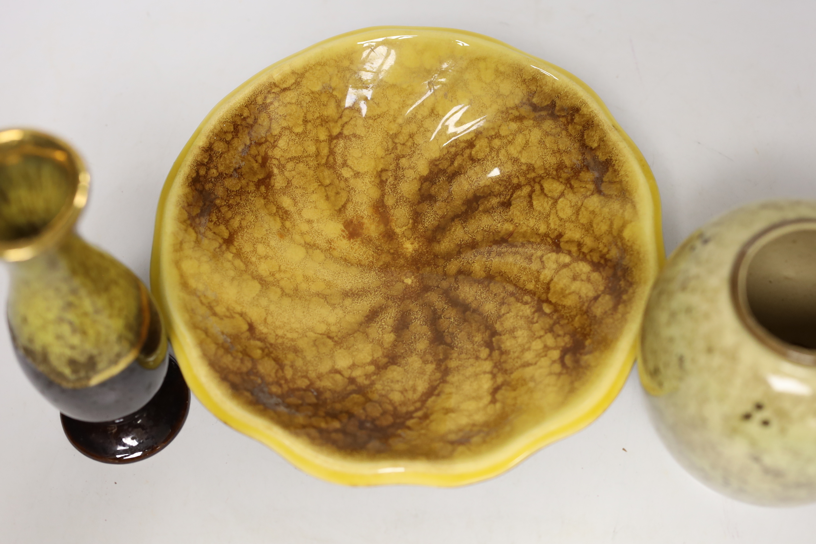 Assorted West German and Italian Feramano mid-century pottery including ashtray and cups, tallest 19cm